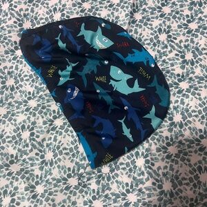 Kids Shark Print Swim Cap - Navy Blue